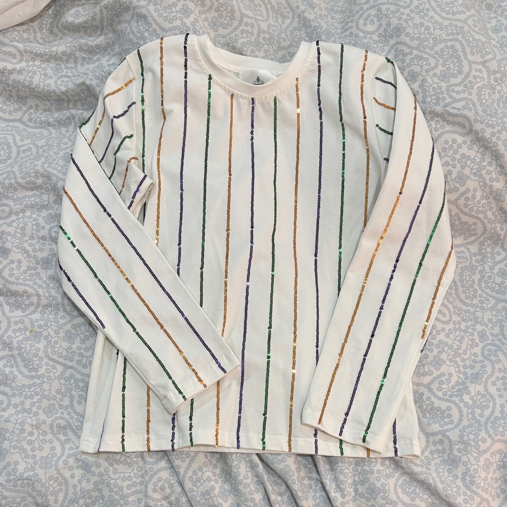 Belle Cher Striped Long Sleeve Mardi Gras Kids Shirt 7